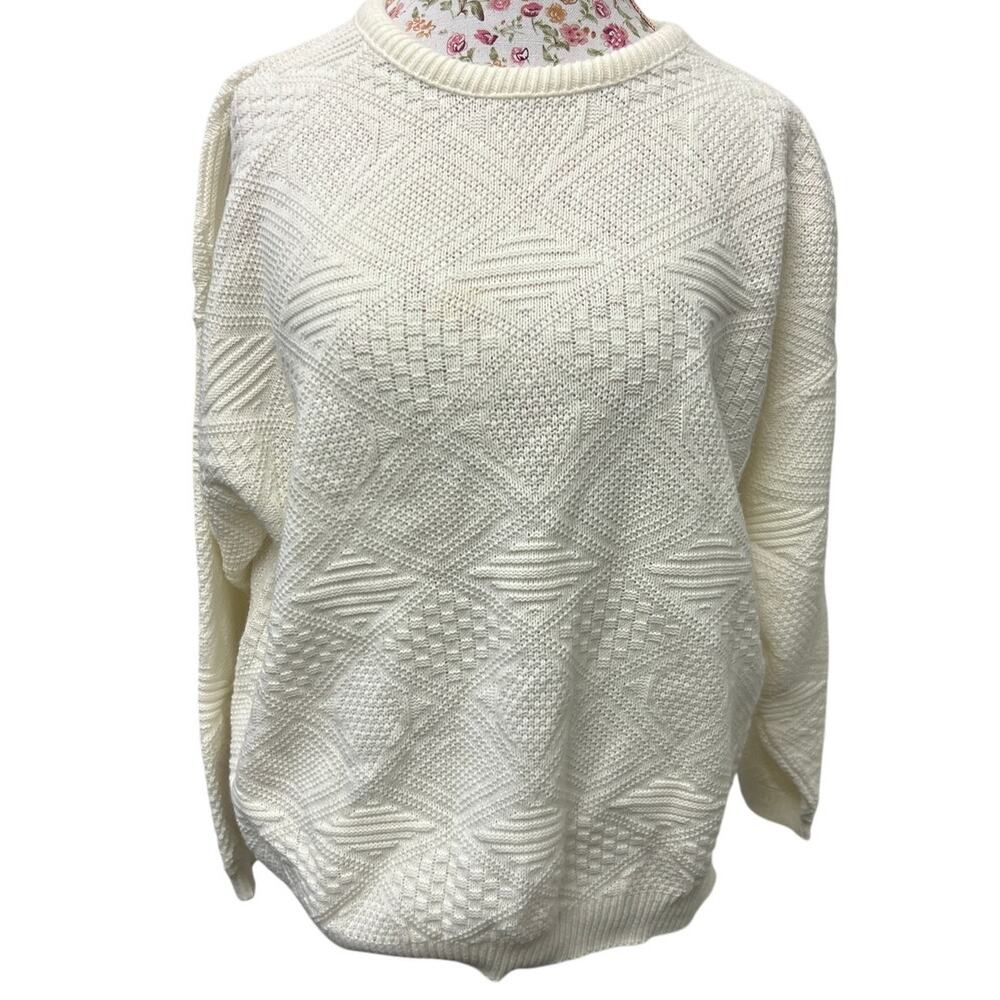 🤍 Adele Knitwear Vintage  Women M Cream Textured Sweater – Made in USA